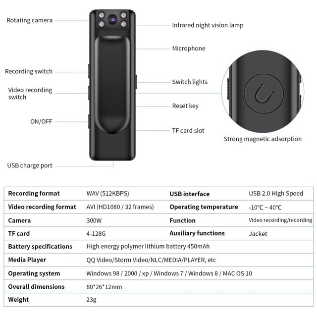 Infrarød Night Vision Full HD 1080P Got Camera Video Recorder