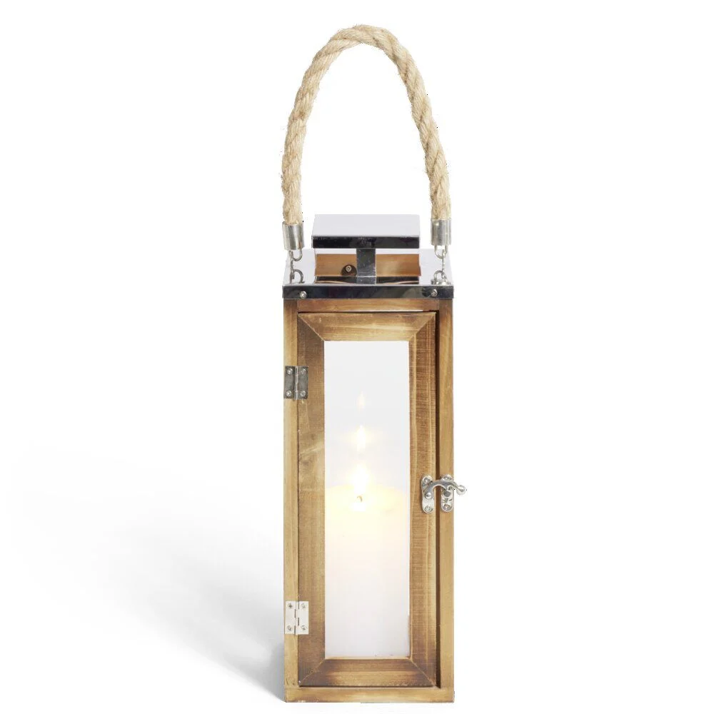 Lanterne bois et verre 14x14xH35cm