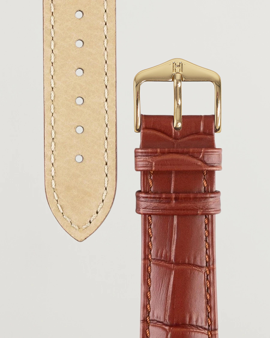HIRSCH Duke Embossed Leather Watch Strap Golden Brown