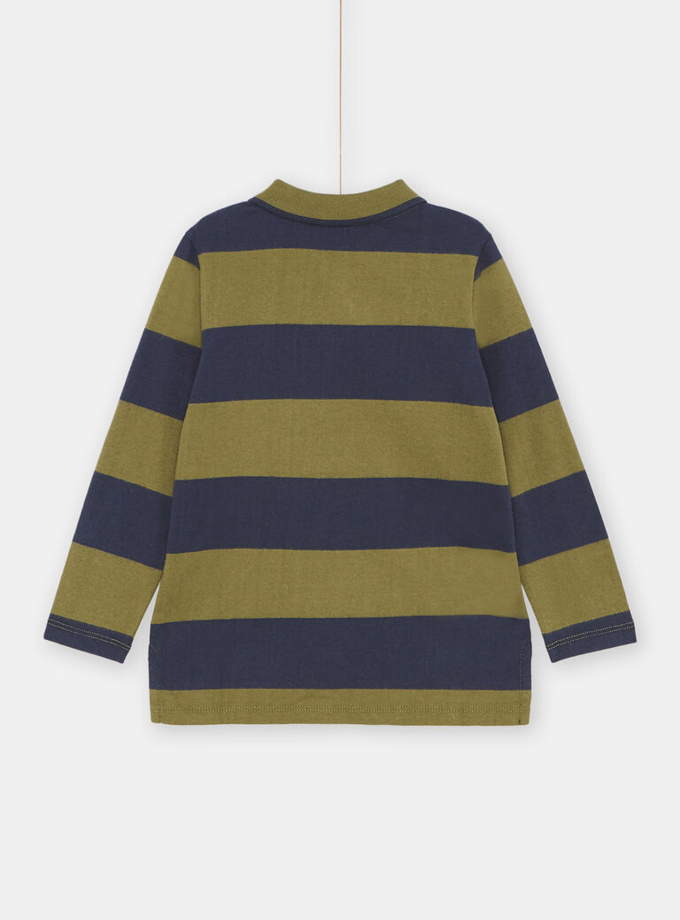 Polo bleu marine et vert à imprimé à rayures garçon