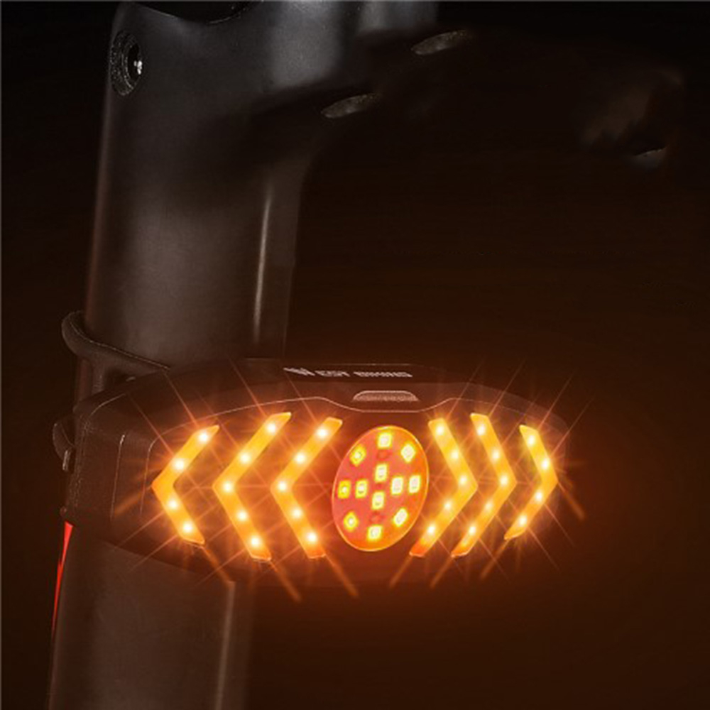 2in1 Wiederaufladbares USB Velo Fahrrad Blinker Rücklicht LED Bremslicht Warnlicht inkl. Fernbedienung / Hupe (80 Lumen)