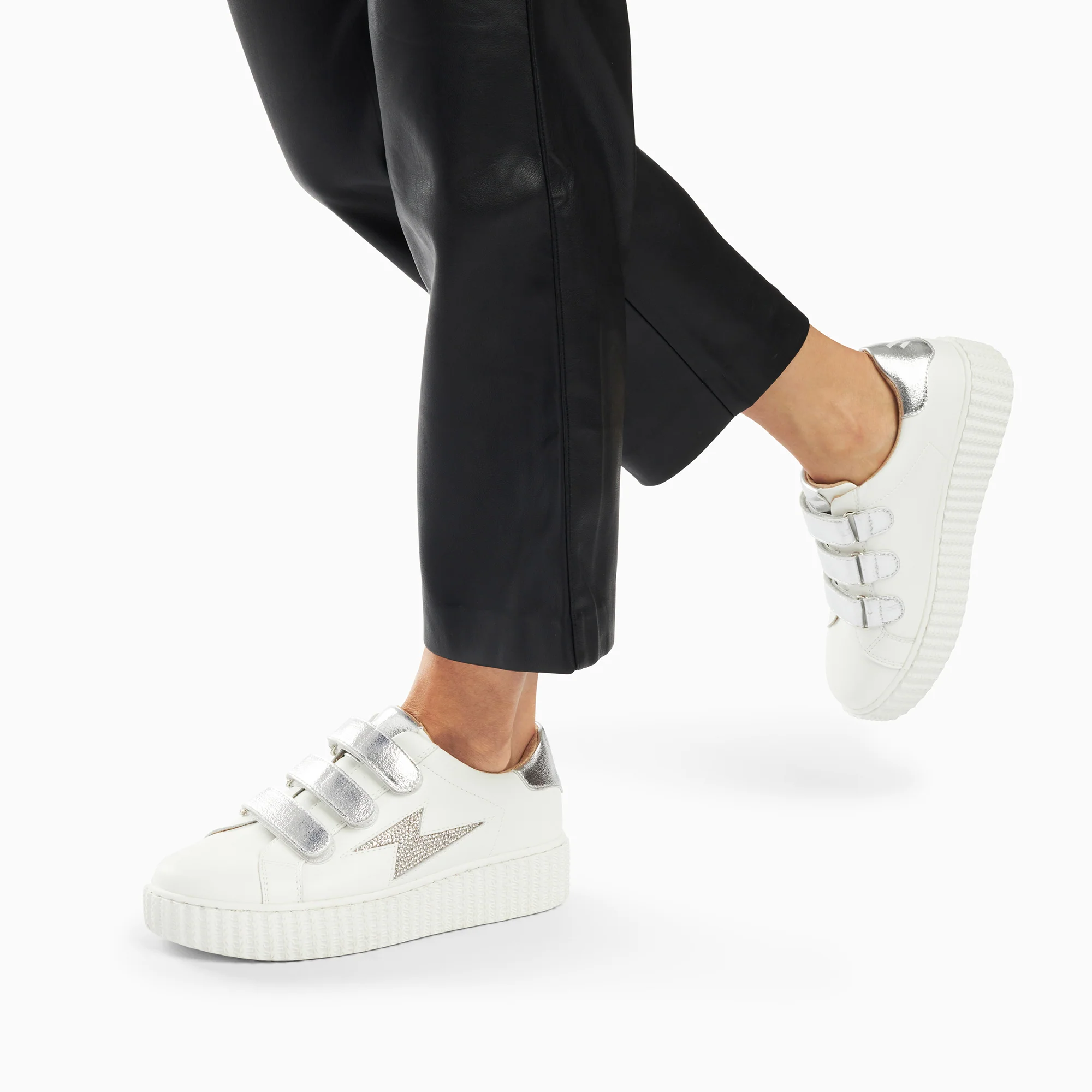 Sneakers-Baskets éclair Kandia blanc et argent à scratchs