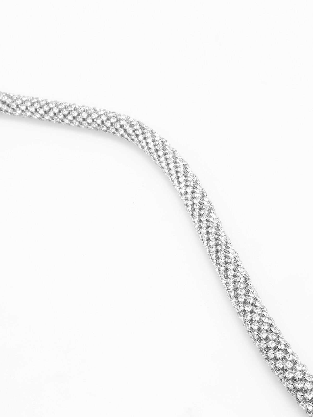 Parure collier tubulaire et boucles en strass- Argenté