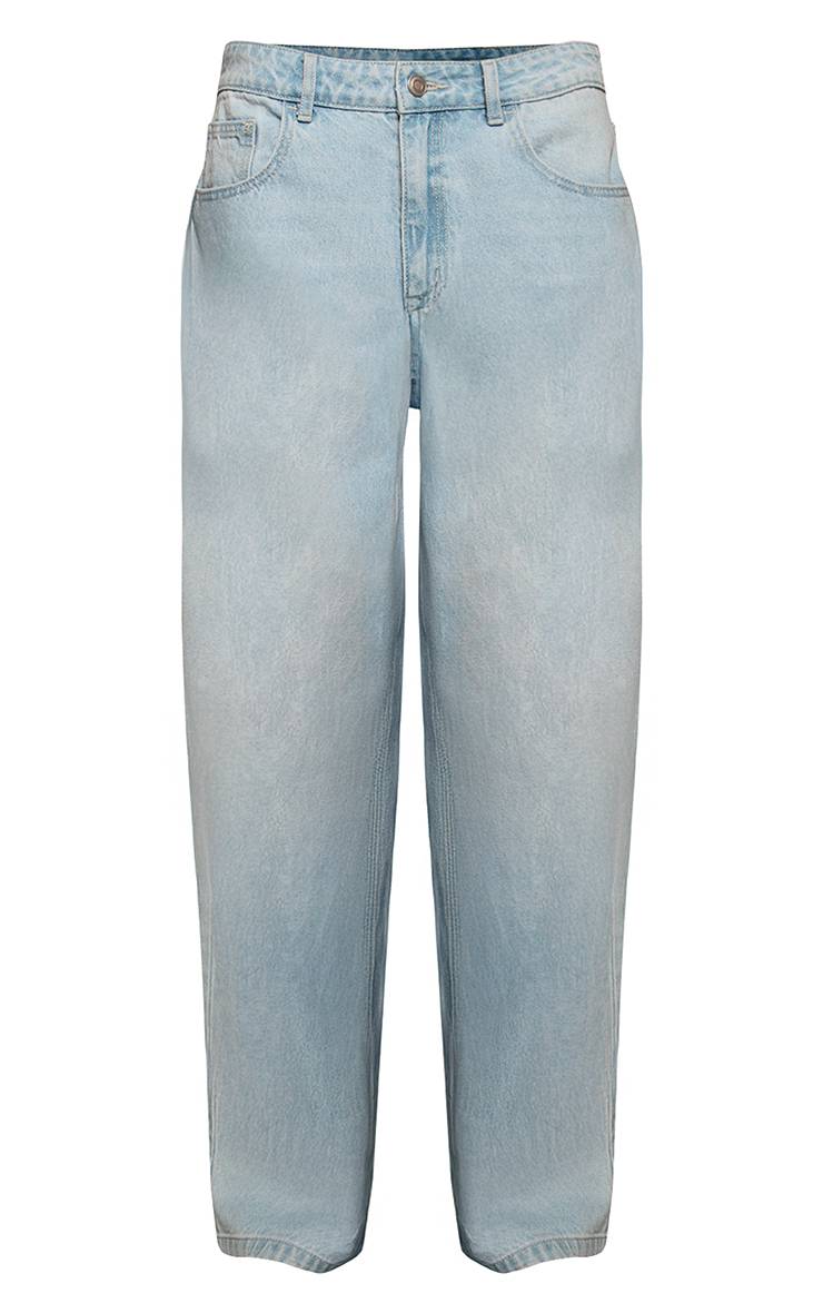 Bleu Glacé Jean Ample Taille Basse Coupe Large Délavé