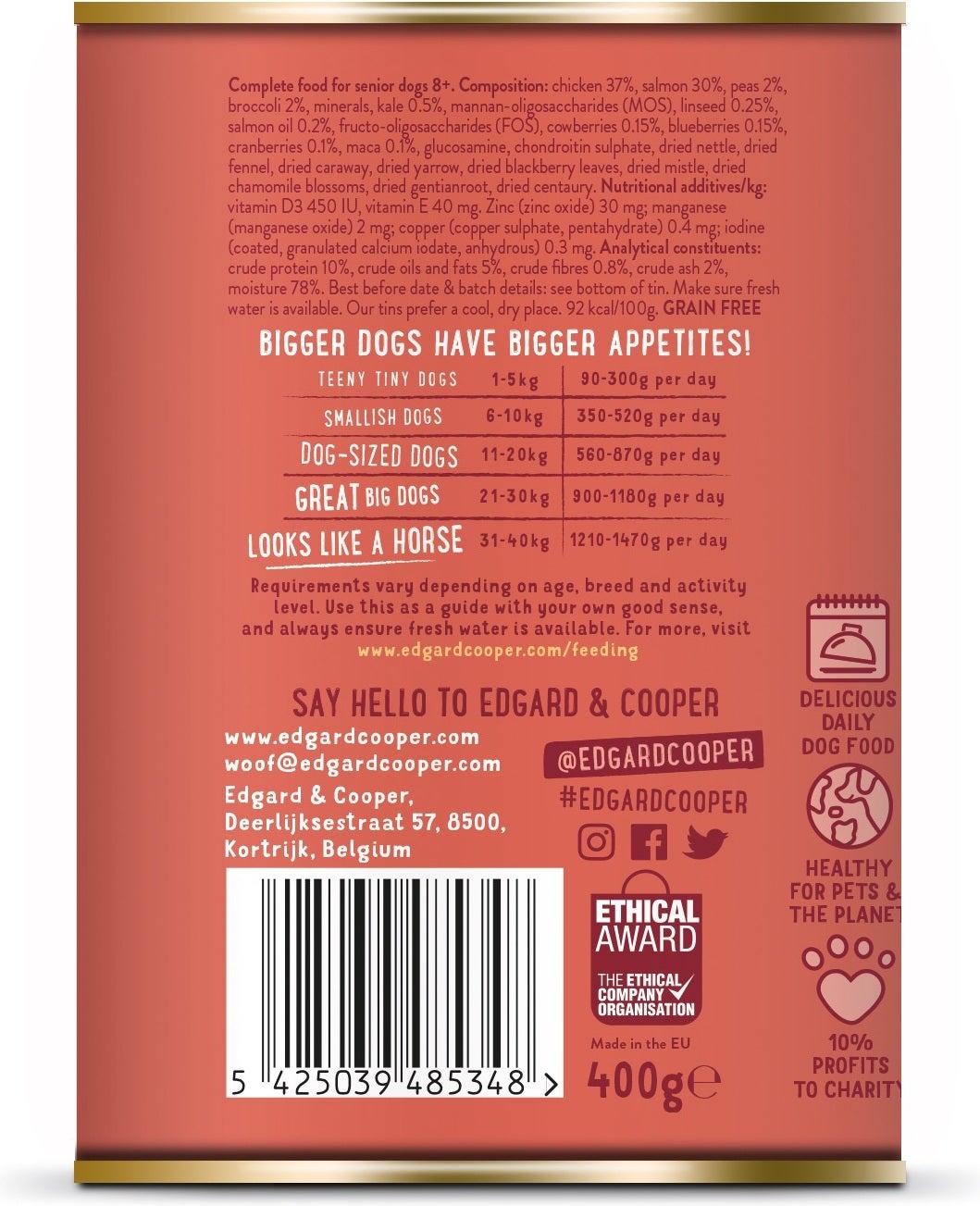 Edgard & Cooper hondenvoer kip en zalm senior 400 g