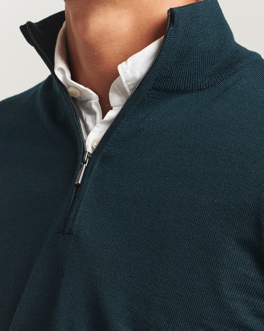 Morgano Extra Fine Merino Wool Half-Zip Bottle Green