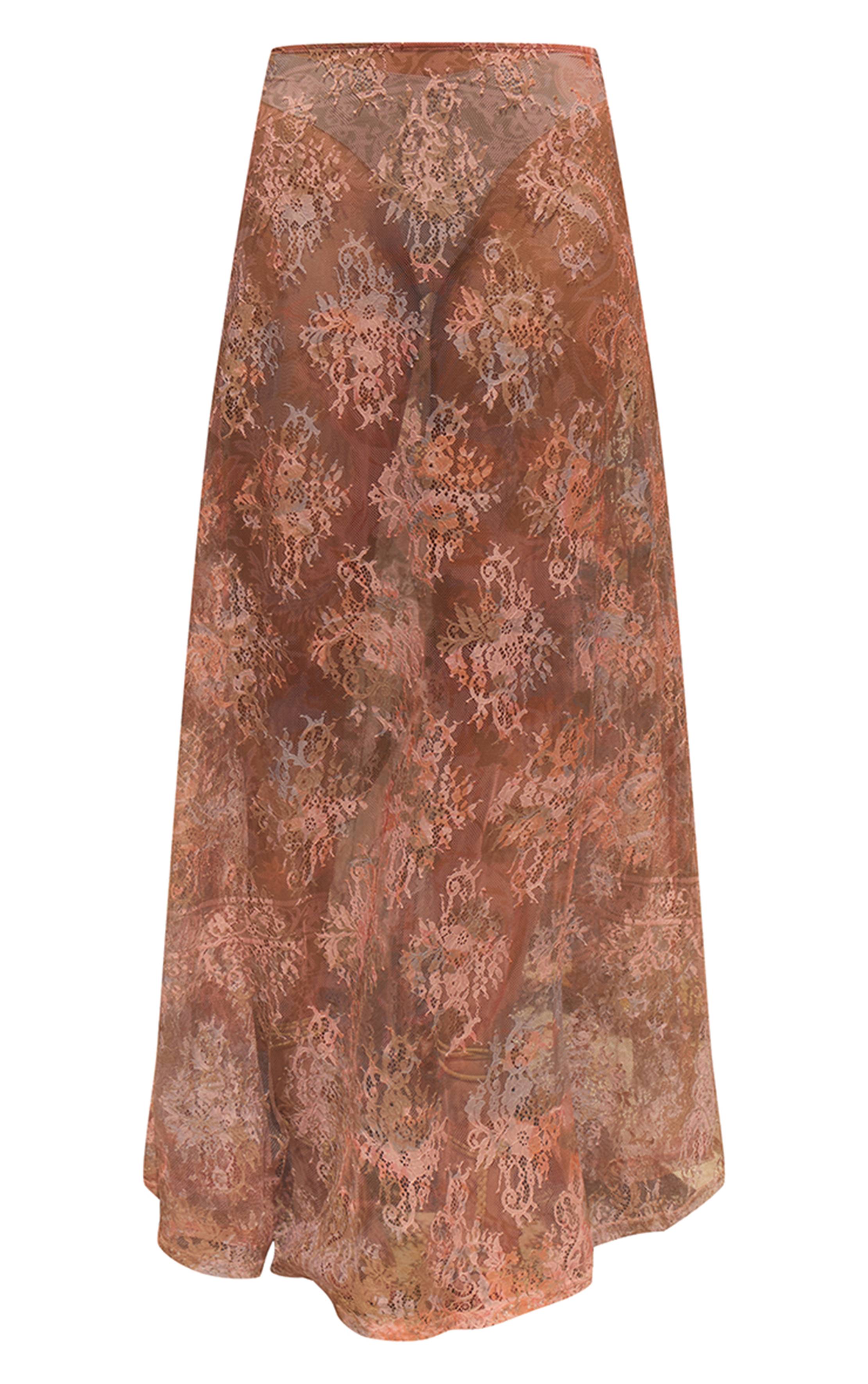 Rose Ensemble Jupe Longue Transparente En Dentelle Imprimée Florale