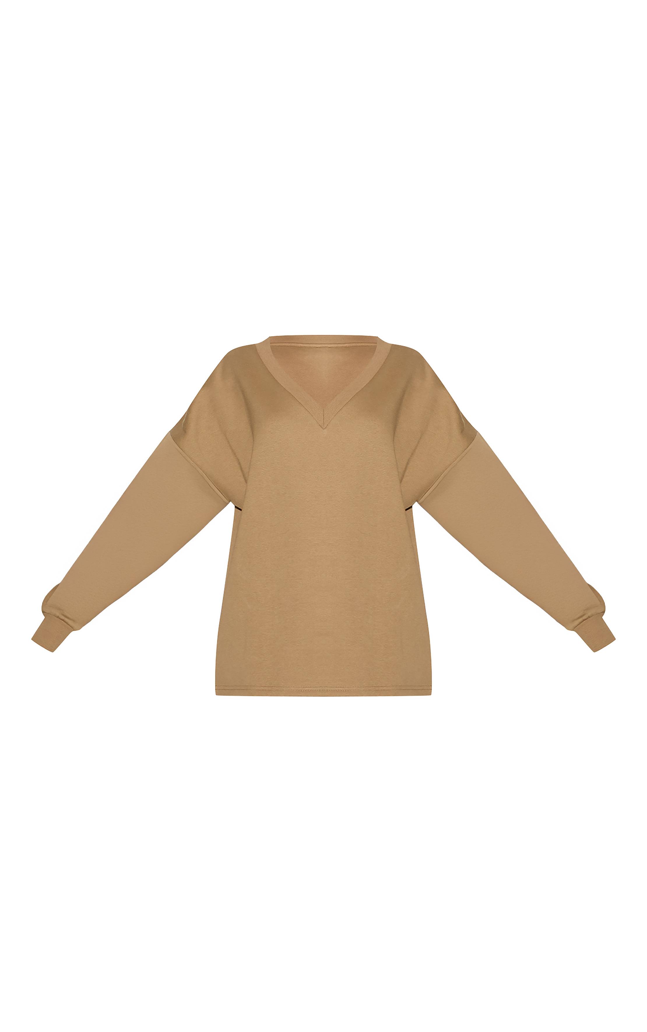 Taupe Sweat-shirt Col V Surdimensionné