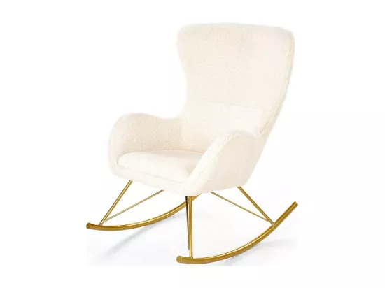 Rocking chair en tissu bouclé avec piètement en métal doré URIELL