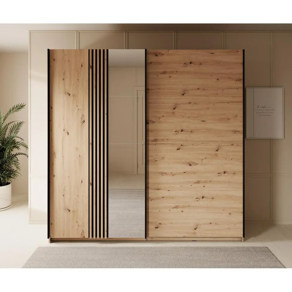 Meubella - Kledingkast Adyson - Eiken - 220 cm - Met spiegel