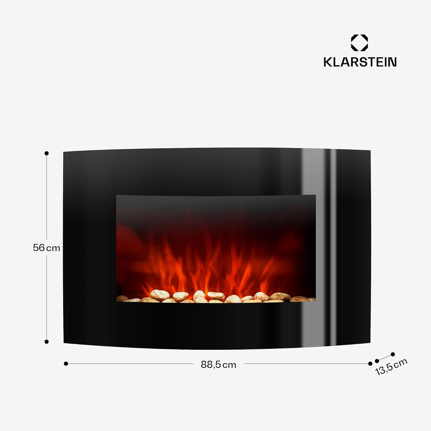 Klarstein Lausanne Elektrokamin - Kamin elektrisch, Elektro Kamin mit Flammensimulation, LED, geräuscharm, Dimm-Funktion, Fernbedienung, Wandmontage, 1000/2000 W Leistung, horizontal, schwarz