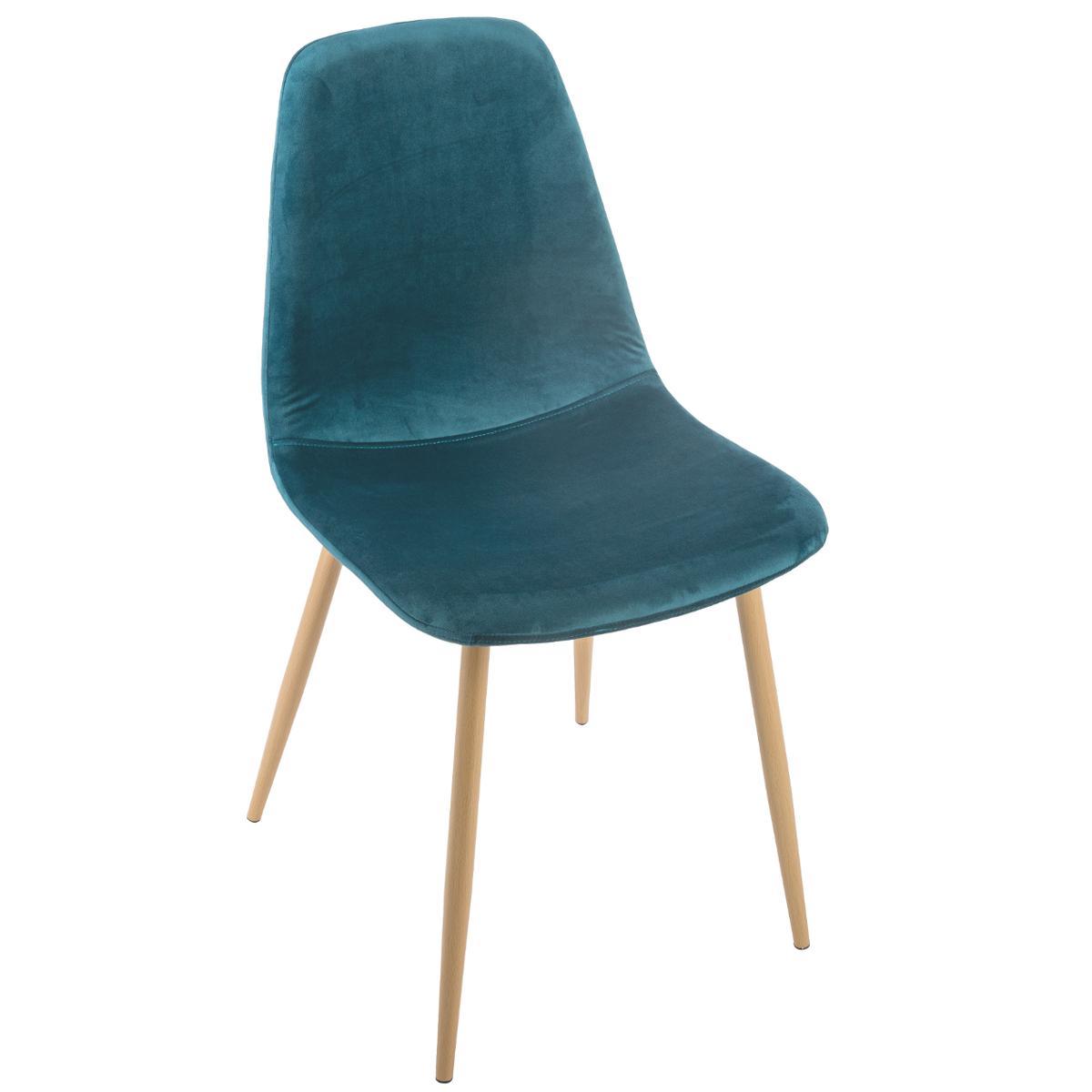 CHAISE VELOURS IMITATION HETRE ROKA BLEU CANARD