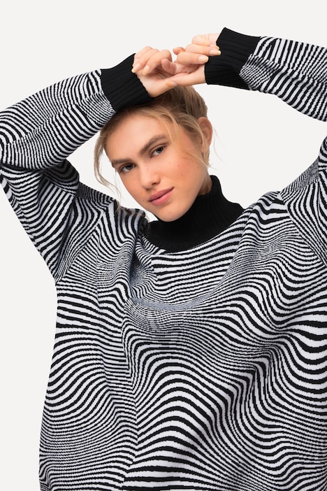 Pullover, Wellenmuster, Oversized, Stehkragen, Langarm