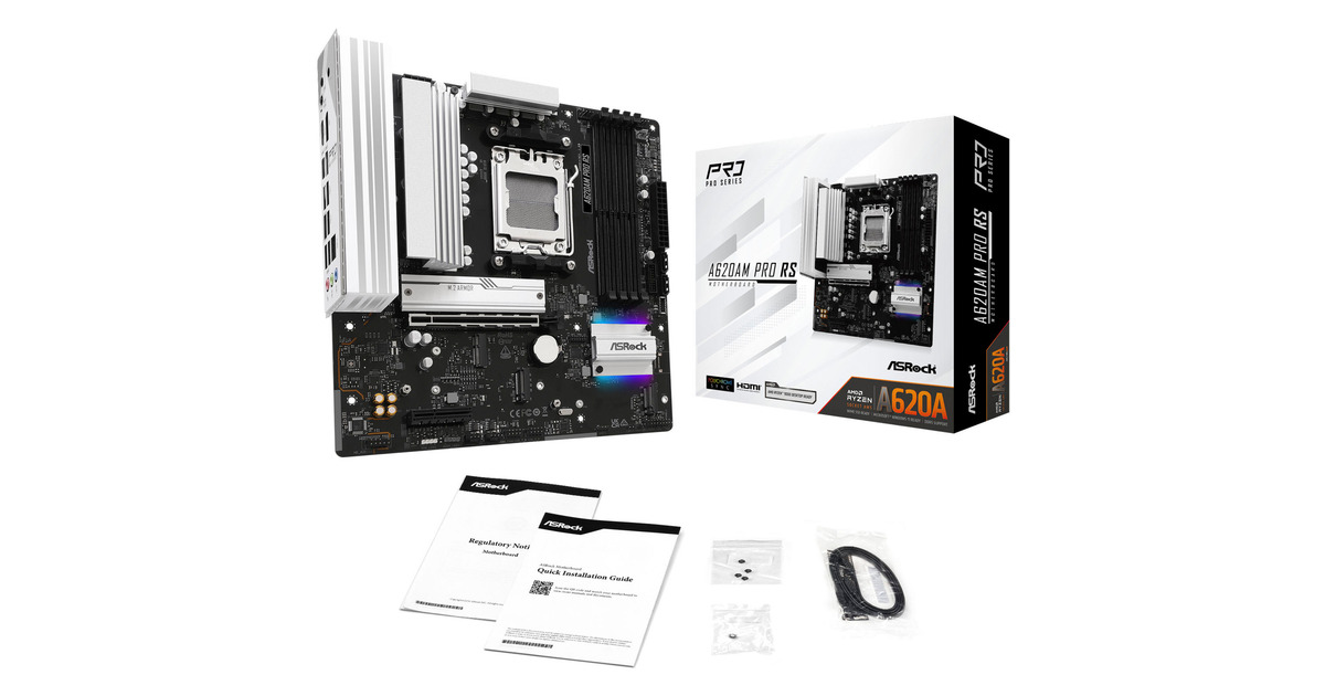 ASRockA620AM PRO RS socket AM5 moederbord  (RAID, 2.5Gb-LAN, Sound, µATX, Tweedekans)