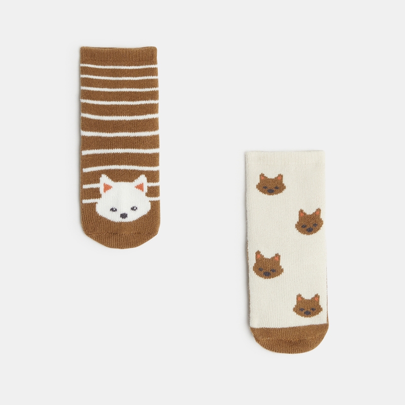 Chaussettes anti-glisse marron bébé garçon