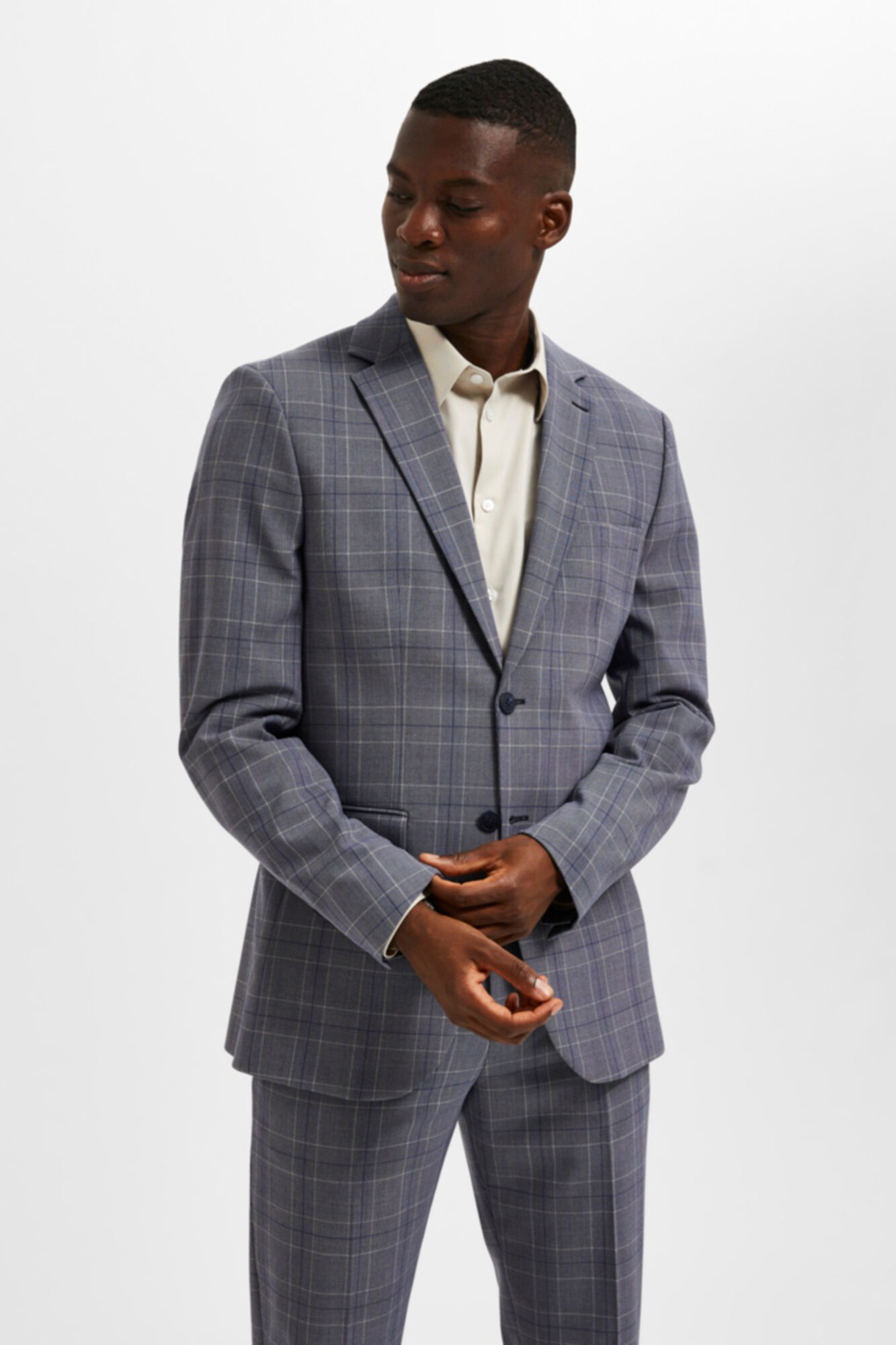Blazer xadrez slim fit com bolsos - Azul