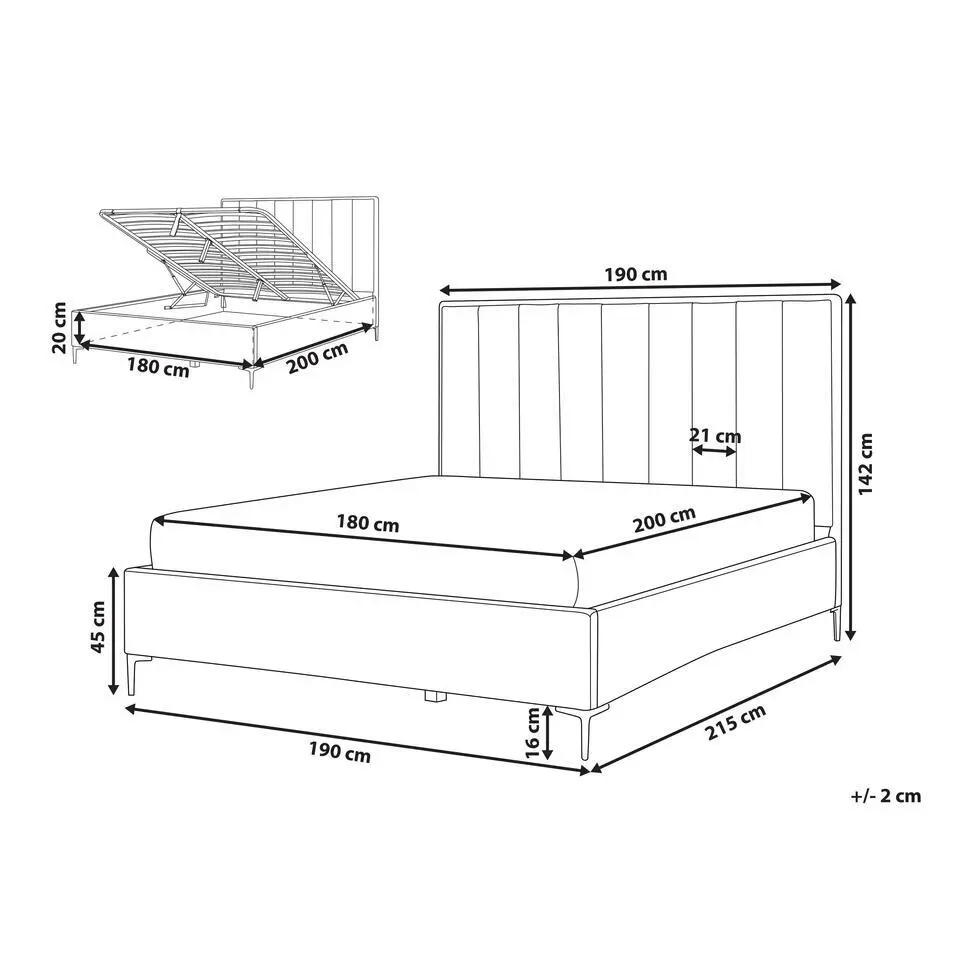 SEZANNE - Bed met opbergruimte - Taupe - 180 x 200 cm - Fluweel