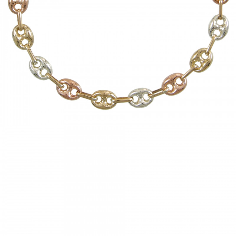 Collier Femme Trois Ors - Grains de Café Tricolores Jaune, Blanc et Rose