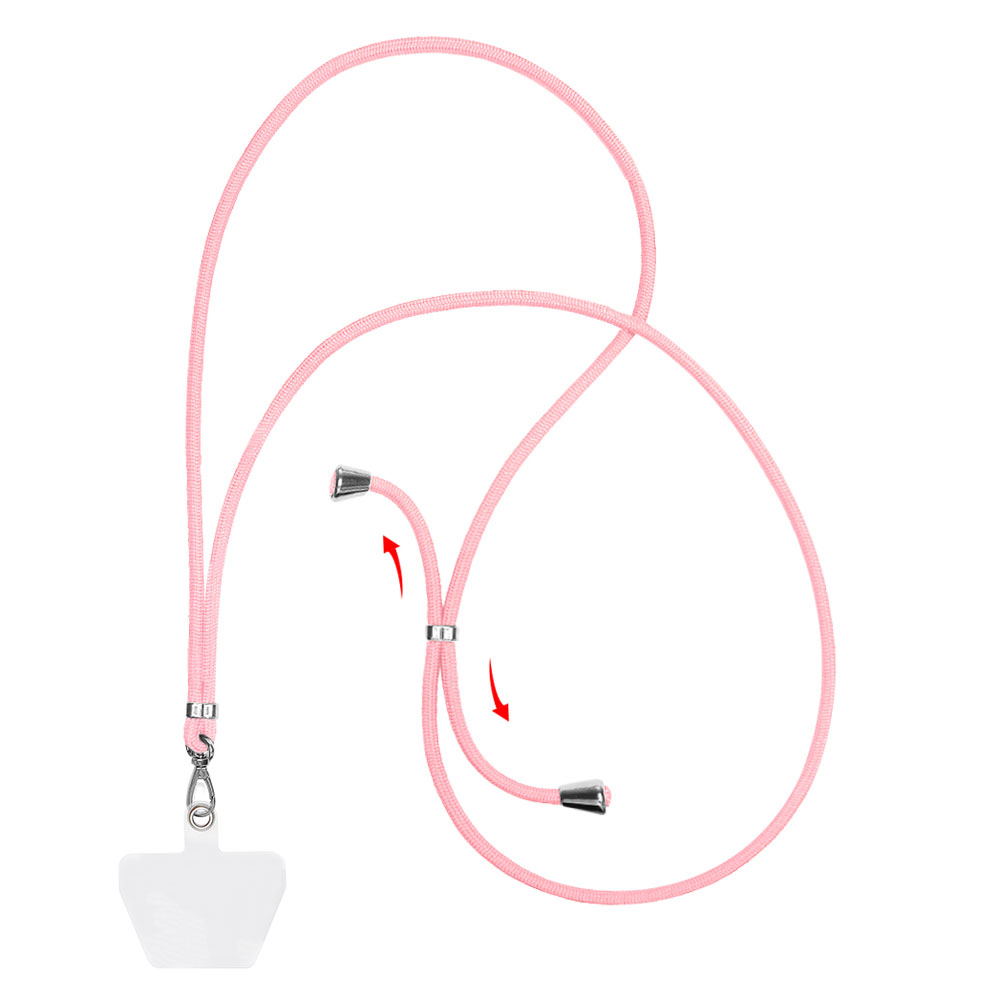 (140cm) Universal Necklace Handykette Umhängeband für Schutzhülle   2x Selbstklebende Einlagen - Rosa / Transparent