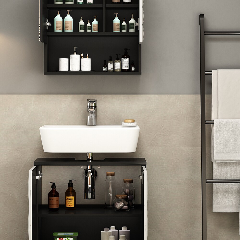 Vicco Badmöbel-Set Badezimmer-Möbel Bad-Schrank Edge Schwarz Weiß modern Badezimmerschrank Waschbeckenunterschrank Spiegelschrank Badezimmerkommode