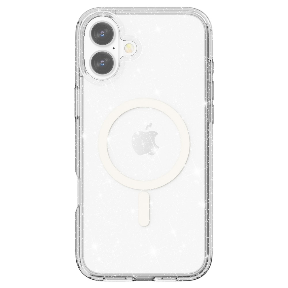 iPhone 16 MagSafe Hybrid Hardcase Schutzhülle im Glitzer Design - Silber / Transparent