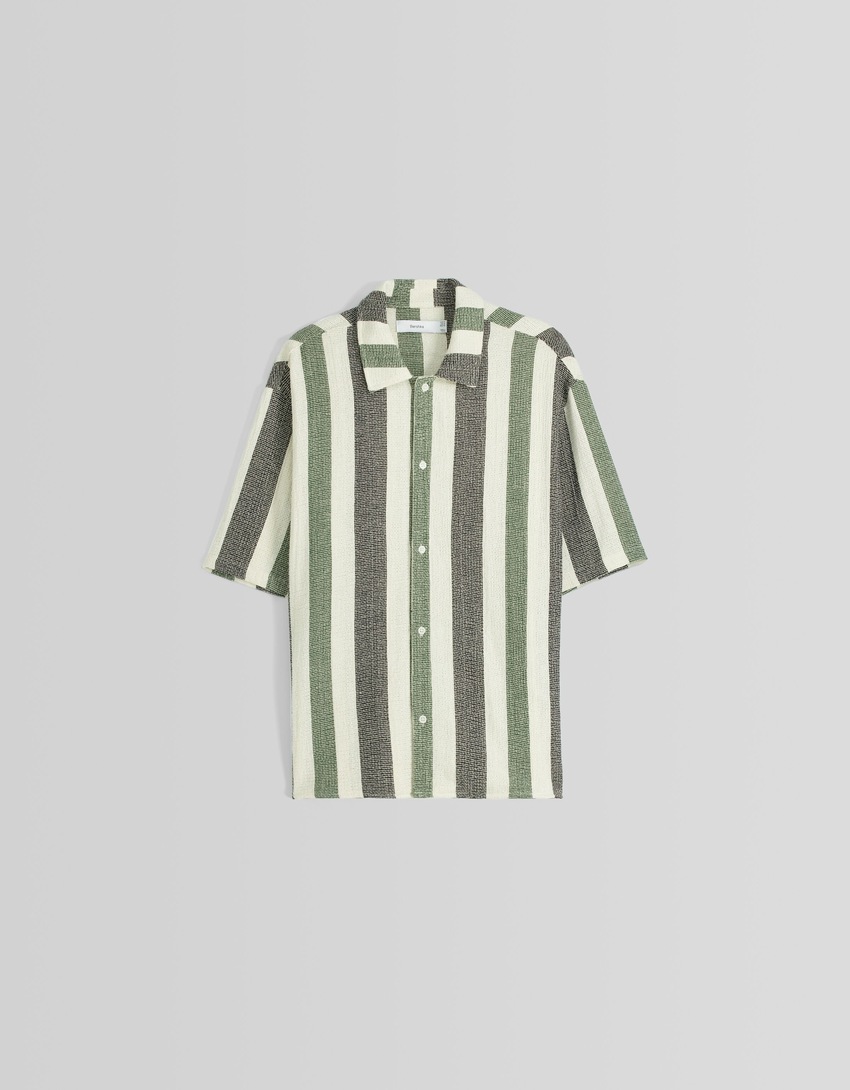 Camisa rústica listrada de manga curta