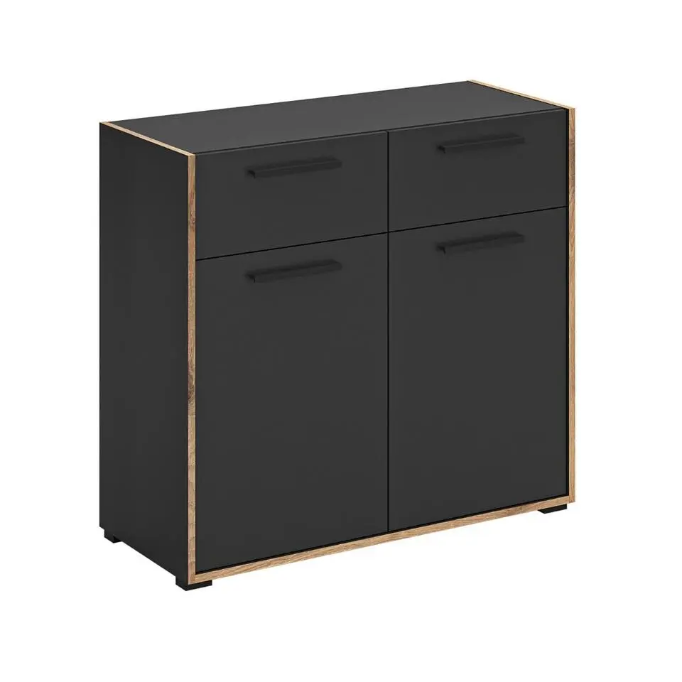 Hioshop Bueno kommode 2 deuren- 2 lades donkergrijs