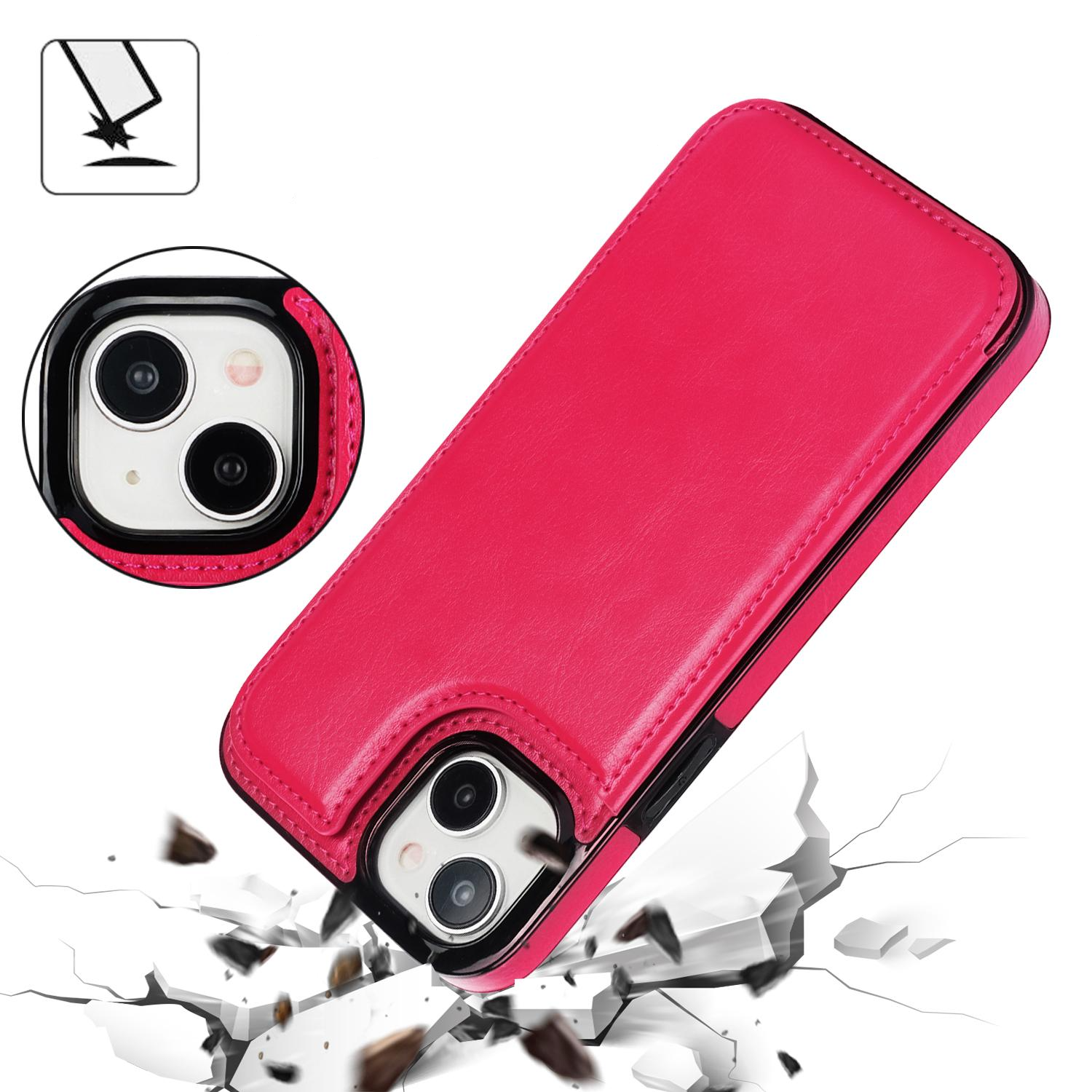 iPhone 15 Hybrid Leder Hülle mit Kartenfach   Kickstand Aufsteller - Pink