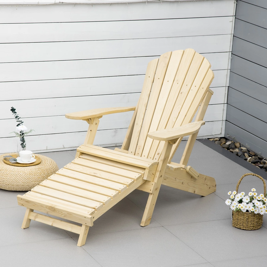 Outsunny Gartenstuhl mit Klappfunktion natur