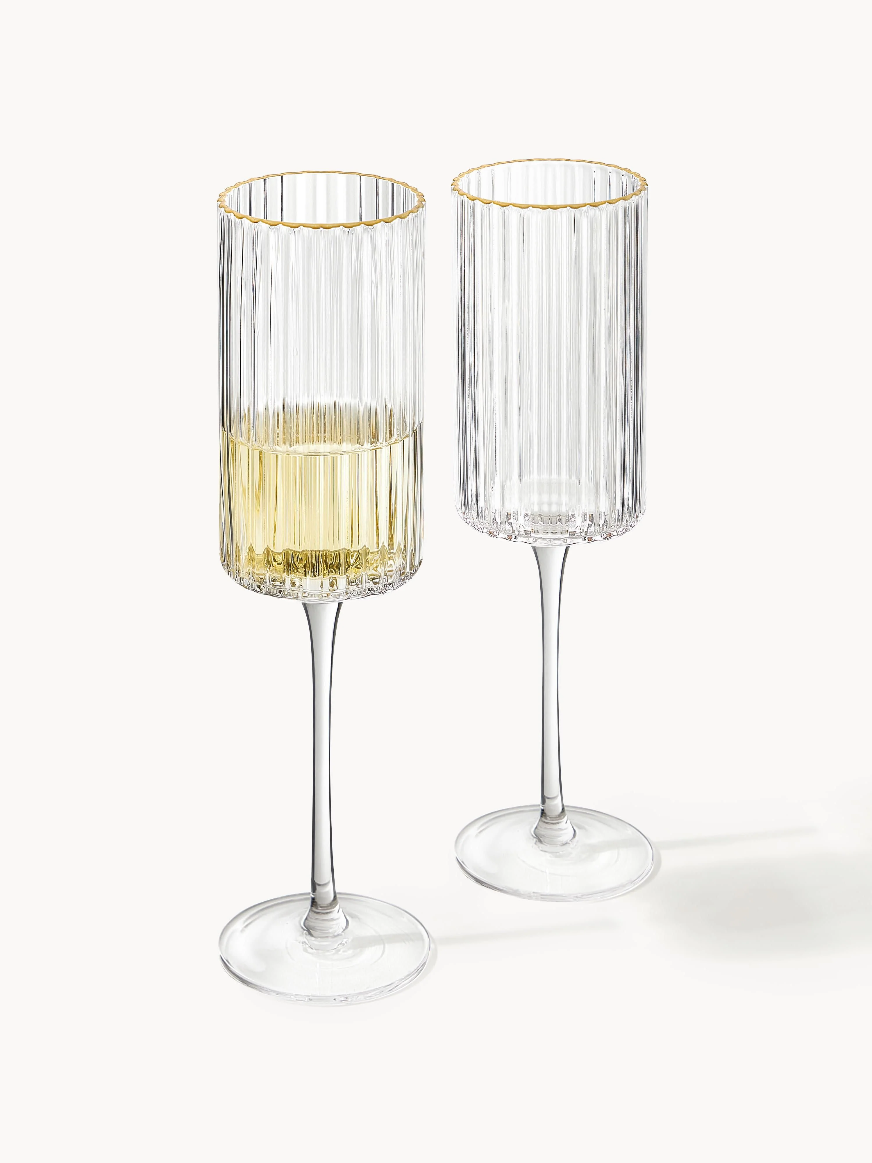 Mondgeblazen champagneglazen Aleo met gouden rand, 4-delig