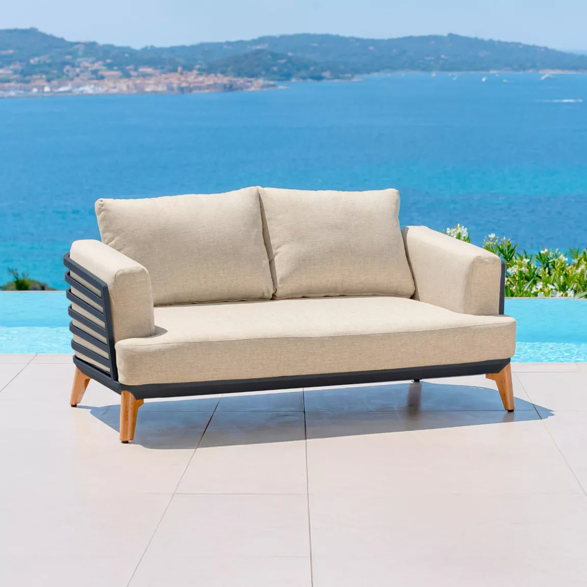 Salon de jardin aluminium 5 places 4 pcs Monte Carlo Gris anthracite et beige