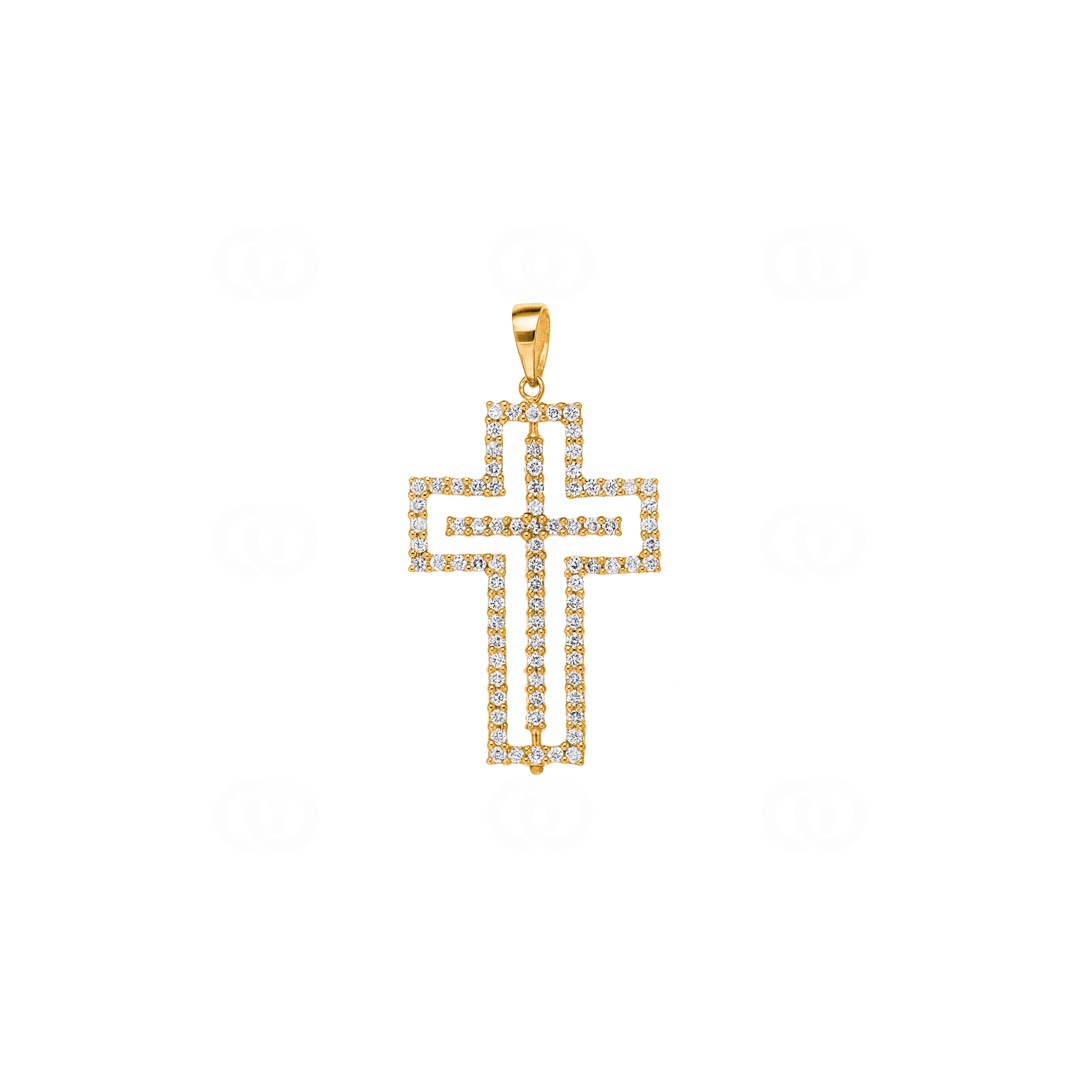 Kreuzanhänger 750/18 K Gelbgold mit Rubinen & Diamanten 0.61 ct H/si