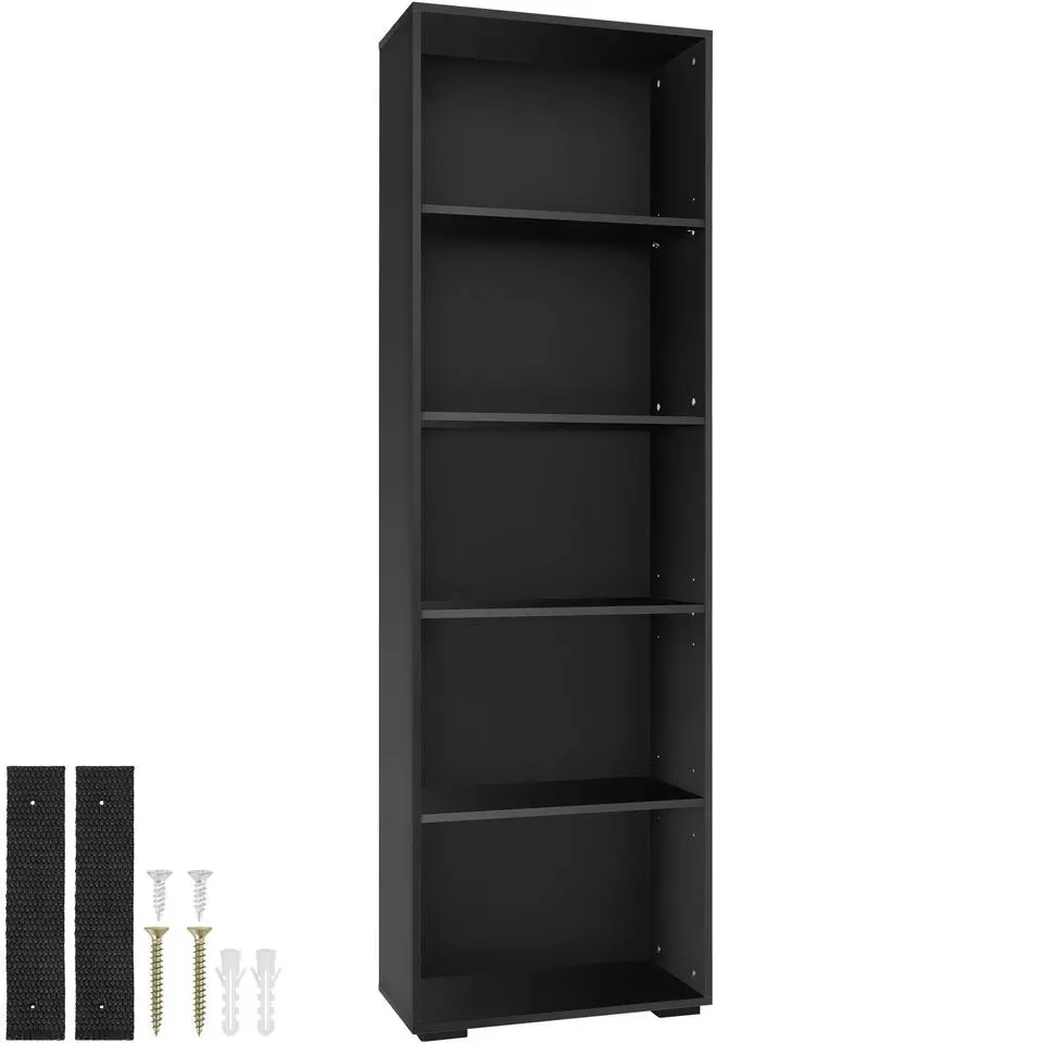tectake Boekenrek Lexi 5 vakken 60x30x190cm, Zwart