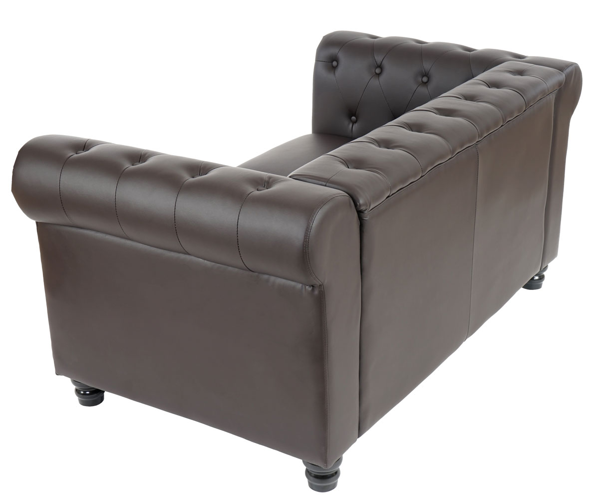 Luxus 2er Sofa Loungesofa Couch Chesterfield Edinburgh Kunstleder 160cm ~ runde Füße, braun