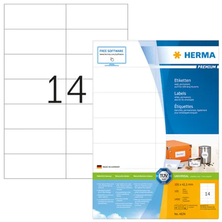 HERMA 4674 Etiketten A4 105x42,3mm weiß 100 Blatt