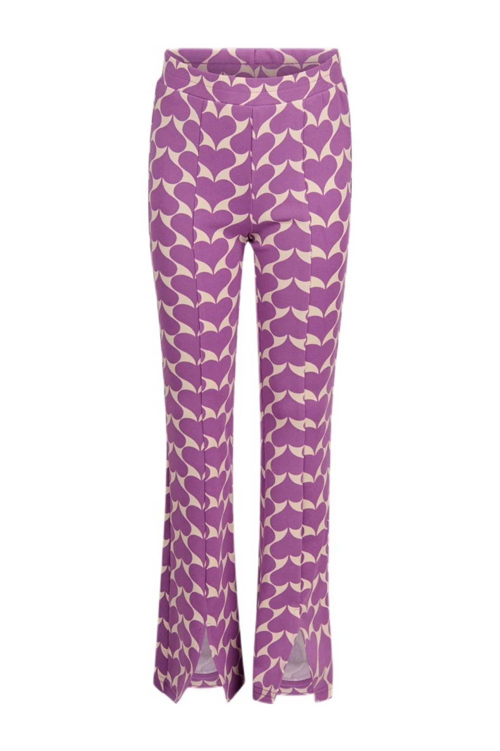 Shoeby flared broek met hartjes paars/offwhite