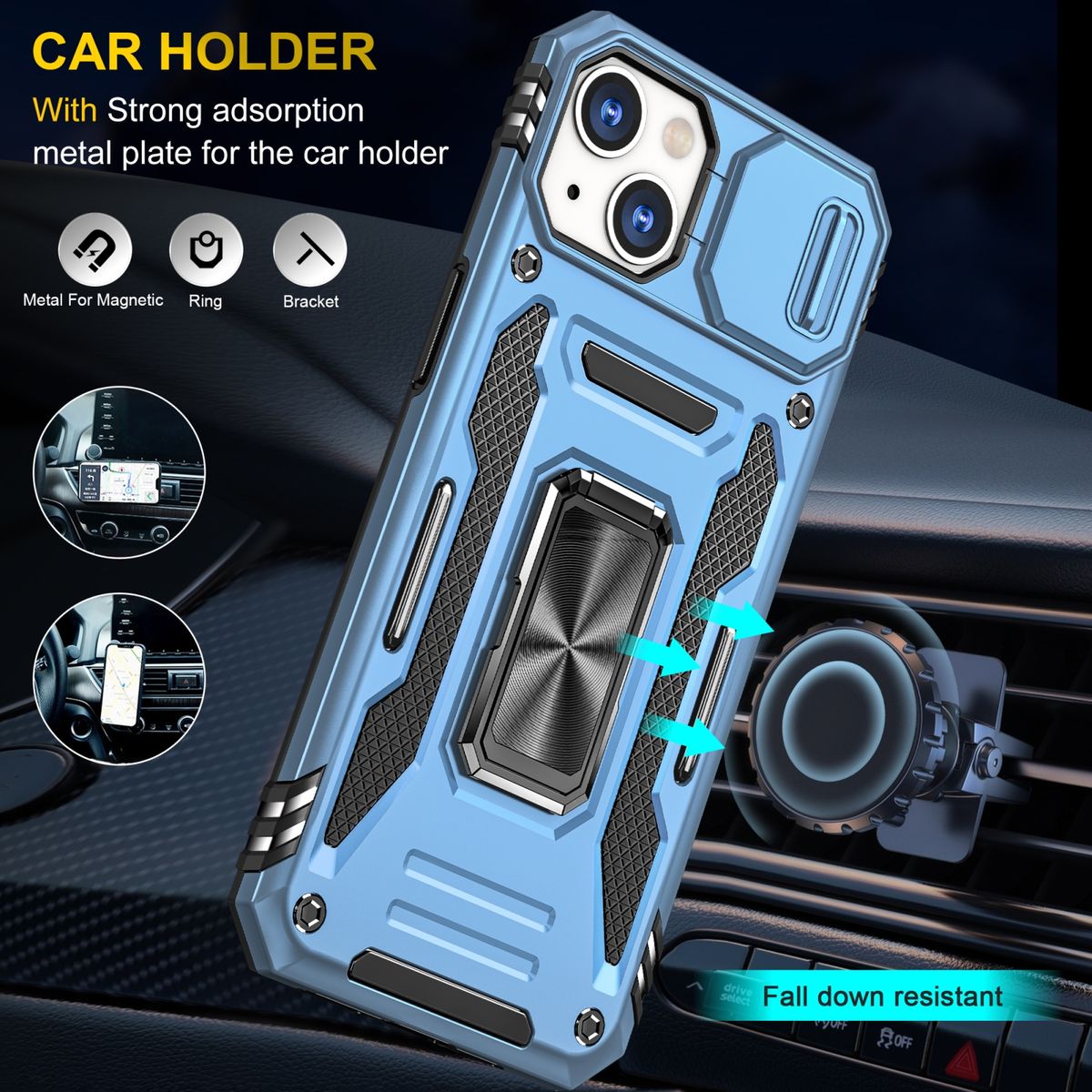 Hülle Handy Schutz für Apple iPhone 15 Plus Case Cover Kamera Ständer Etuis Neu