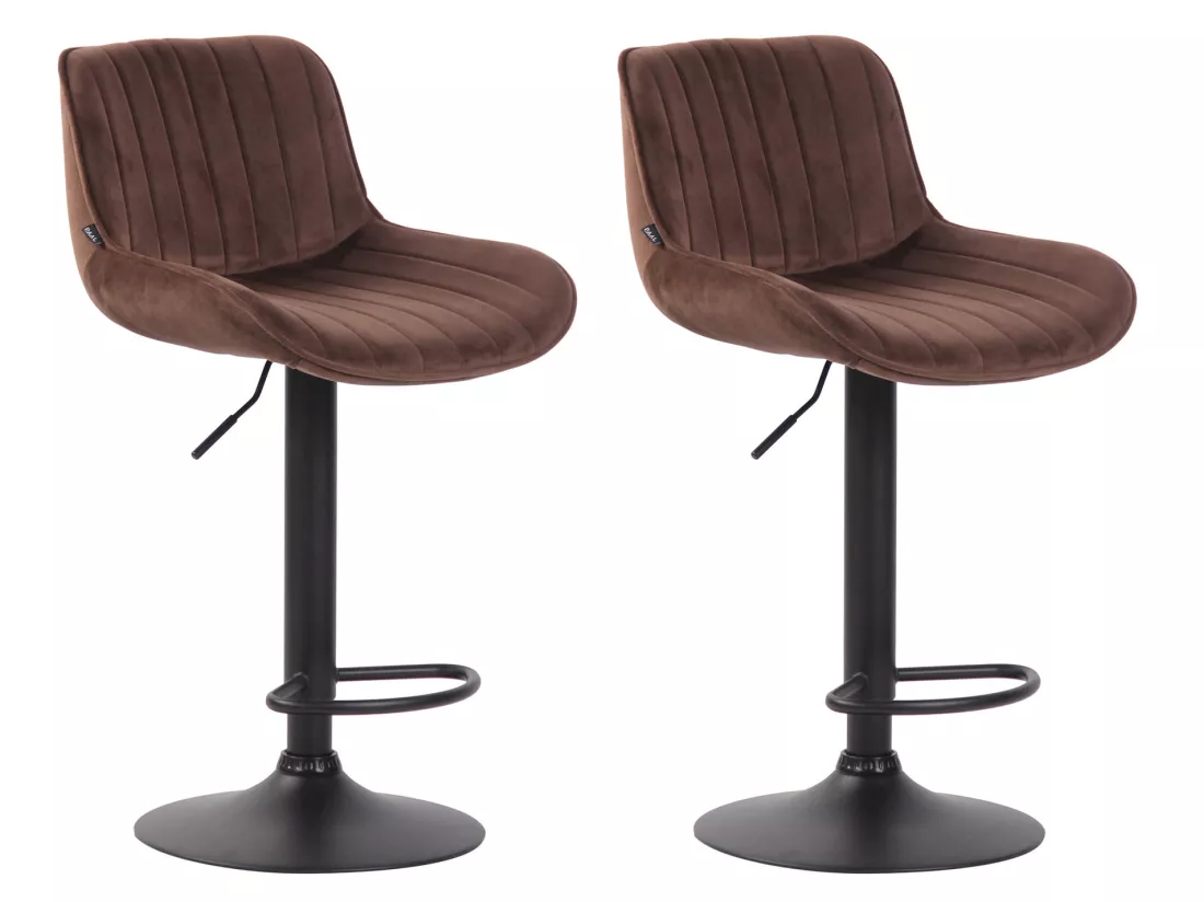 Lot de 2 Tabourets de bar - Velours & Métal - Marron - Lentini