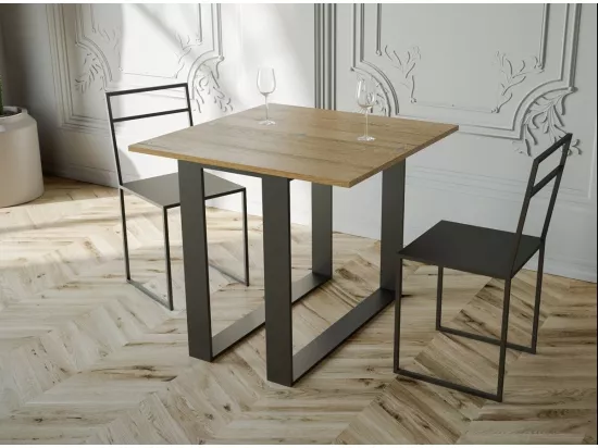 Console extensible bois et 2 pieds acier anthracite Elatra 90x40-196 ou 90x40-300-Couleur Naturel-Support 2 pieds-Rallonges 1 rallonge fine
