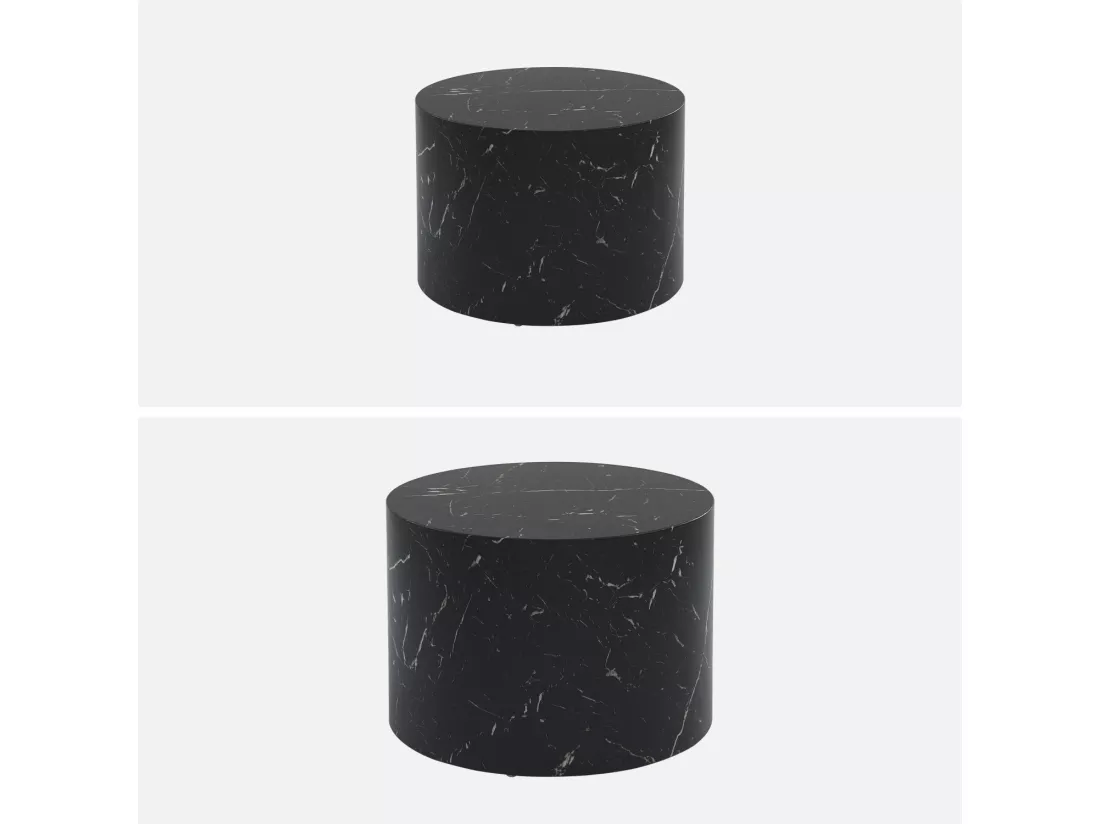 Lot de 2 tables basses PAROS rondes effet marbre noir. tables gigognes Ø58 x H 40cm / Ø50 x H 33cm