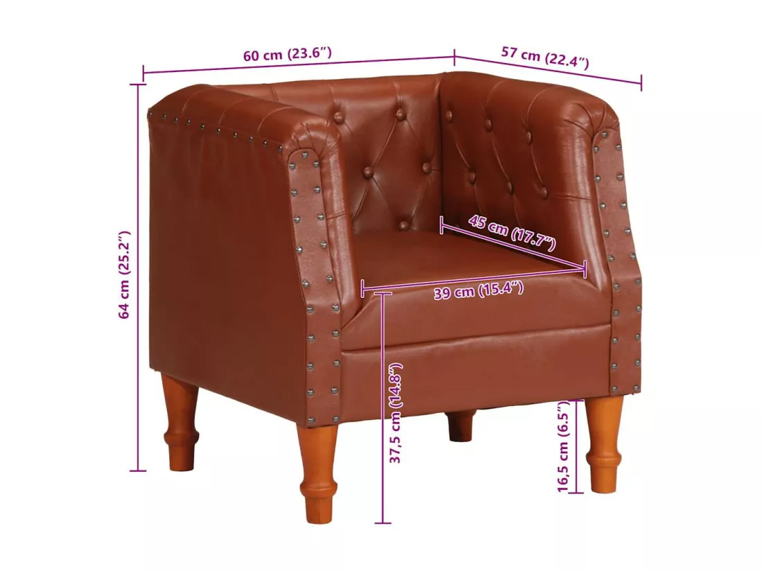 Fauteuil marron cuir véritable