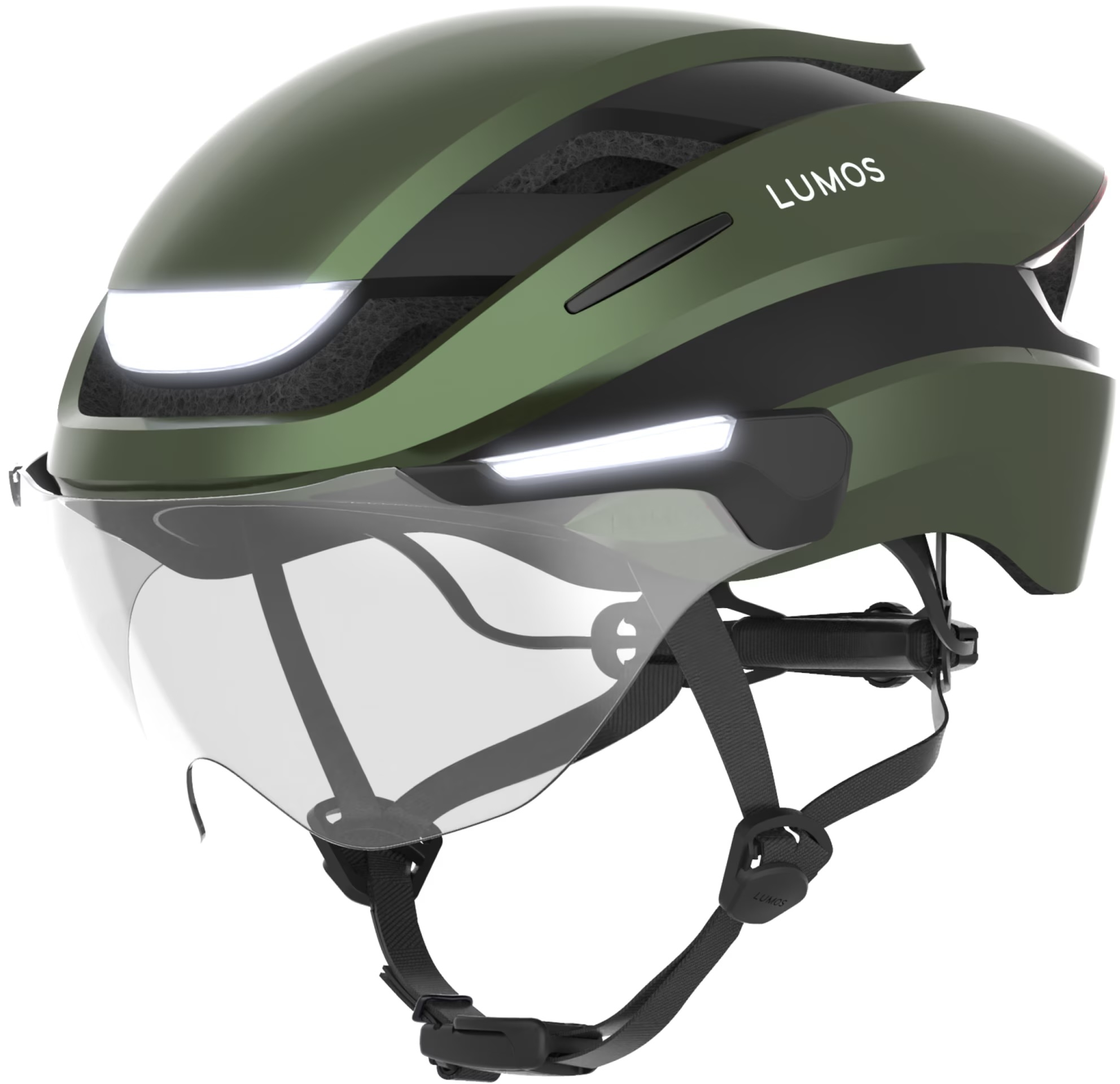 (Gr. M/L) Ultra E-Bike Verstellbarer Fahrrad Helm Velo Kopf Schutz mit Front- und Rücklicht / Blinkerfunktion / Visier - Grün
