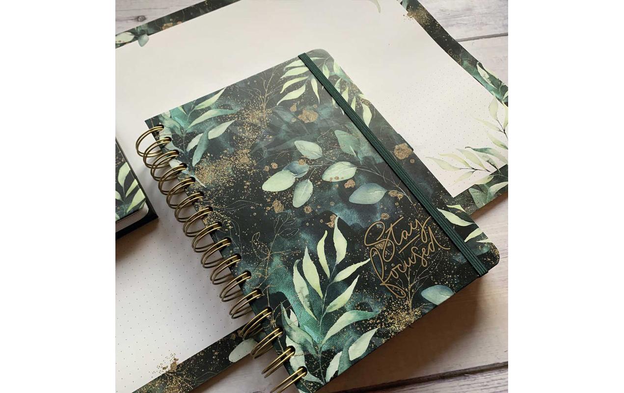 Tagesagenda Undatiert, Glamorous Leaves Pflanze, DunkelgrünTagesplaner mit Spiralbindung