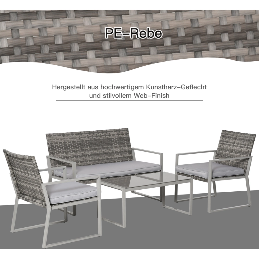 Outsunny Rattan Sitzgruppe für 4 Personen grau