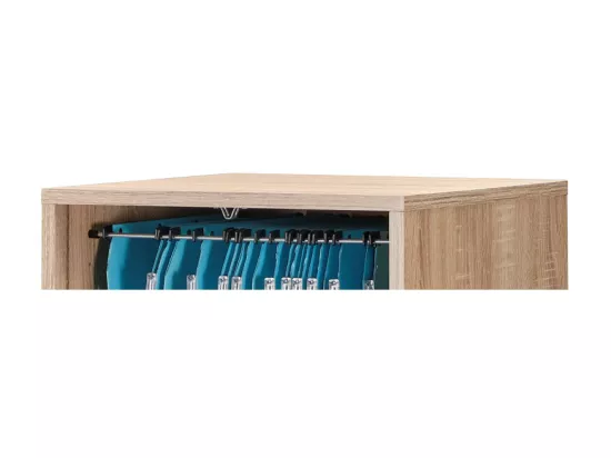 Classeur à Rideau 8 Tablettes 1 Kit Dossiers Serrure L 41,4 H 140,4 P 44 cm - Coloris: Chêne Naturel