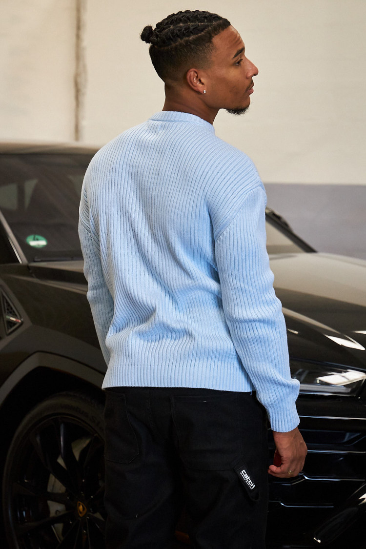 Pull bleu clair en maille à col rond