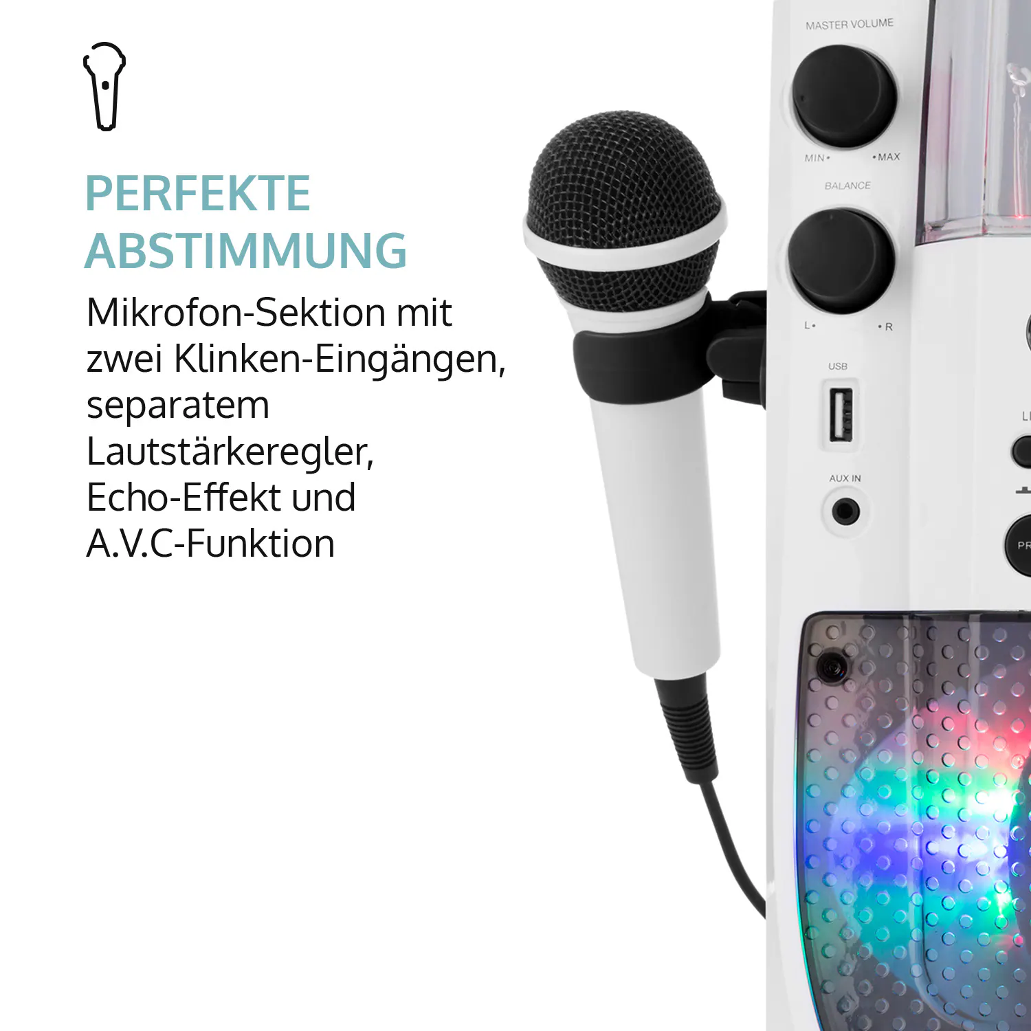 Kara Liquida BT Karaoke-Anlage Lichtshow Wasserfontäne Bluetooth Grau