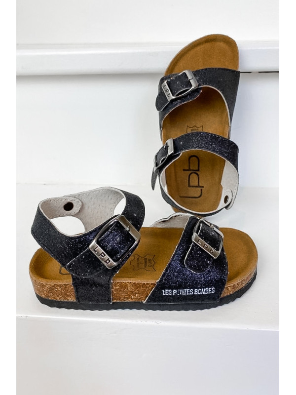 Sandales Enfant Rosette Noir Glitter - Les Petites Bombes