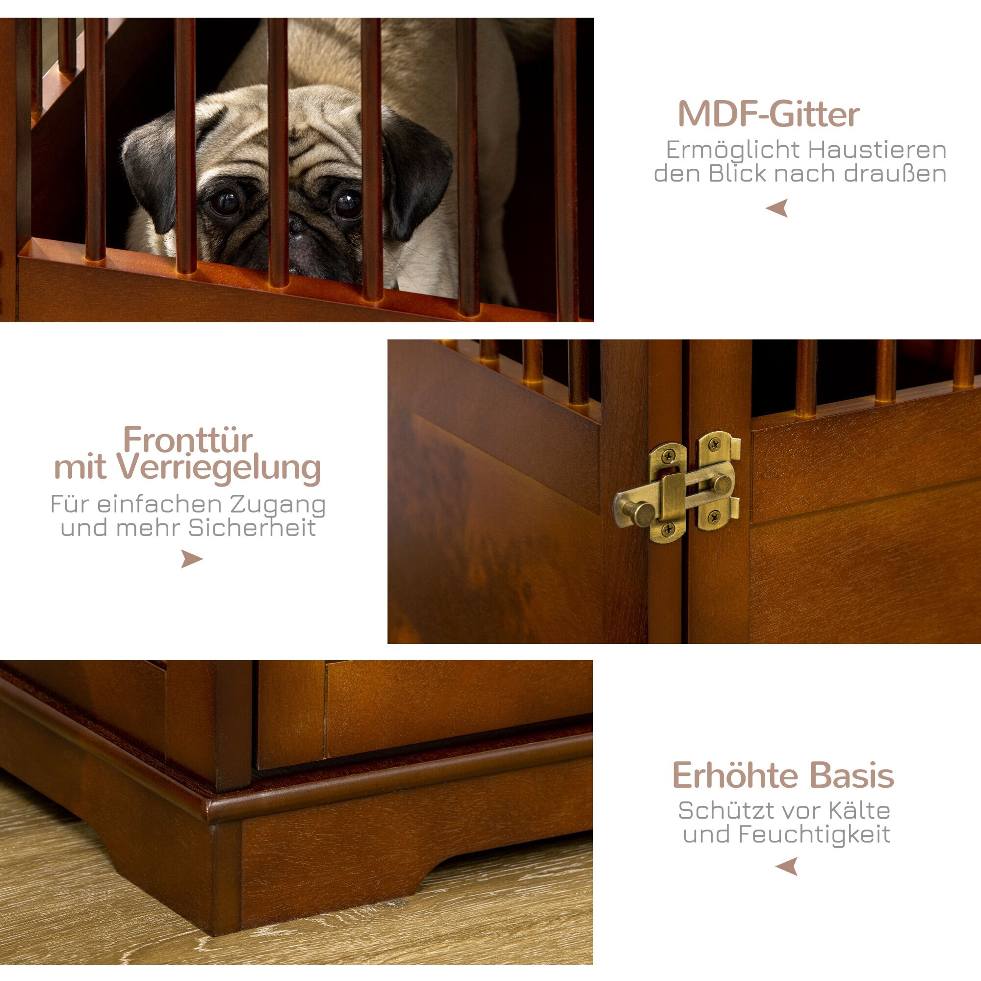PawHut Hundekäfig mit Holzdesign braun 80,5L x 59,5B x 67,5H cm
