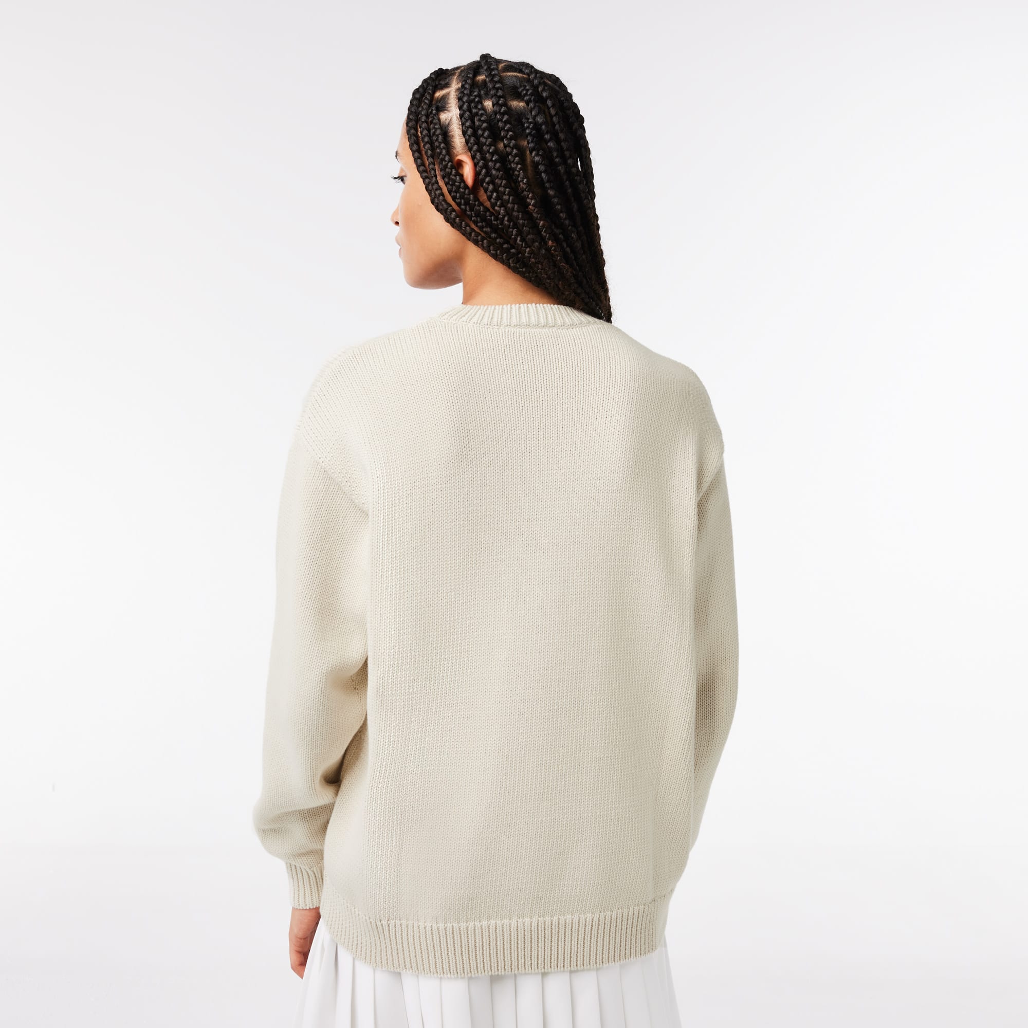 Pull brodé loose fit en coton mélangé jacquard Pullovers - Blanc - Lacoste - Femme